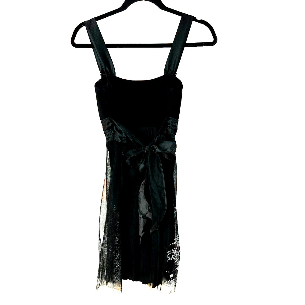 Taboo Dress Womens Small Black Floral Beaded Sleeveless Chiffon Tie Back - Picture 10 of 14